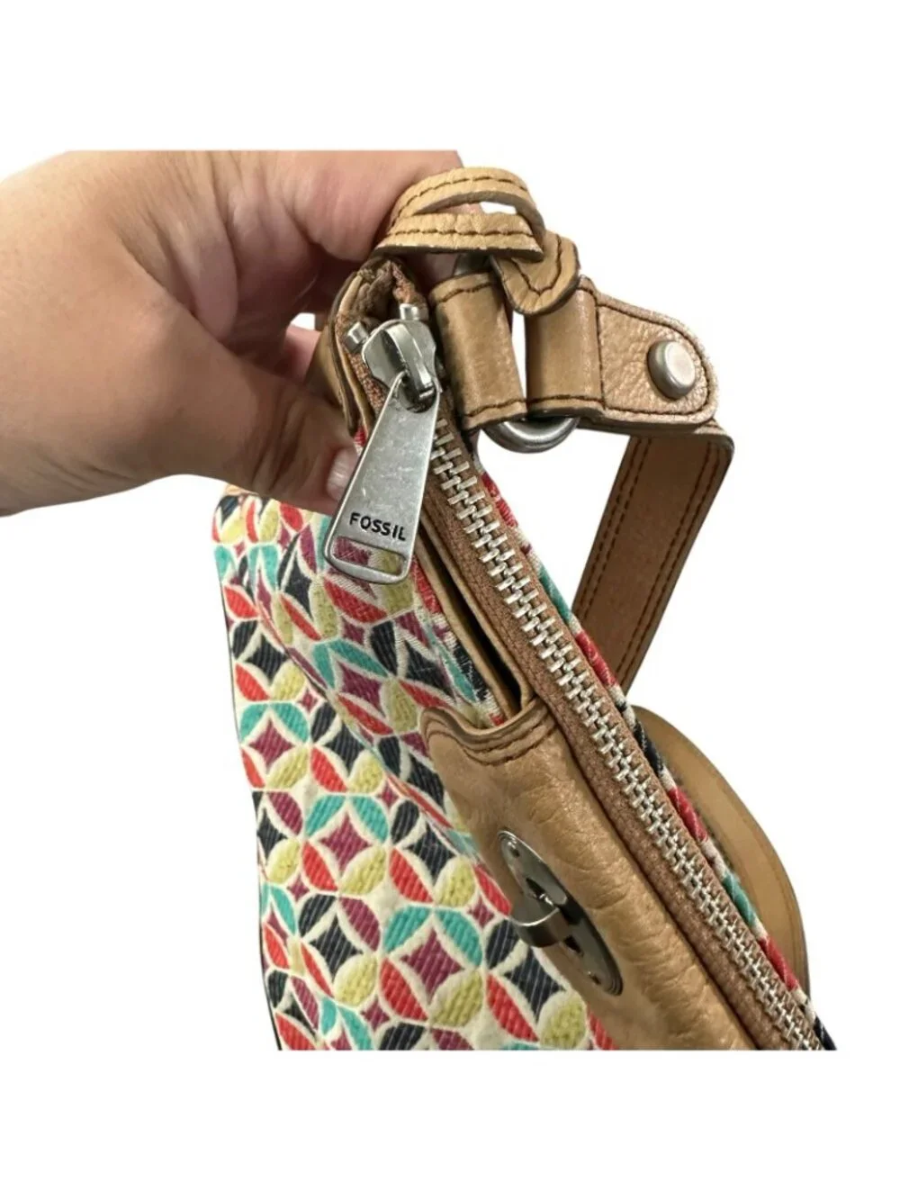 Fossil Colorful Geometric Pattern Crossbody Bag Multicolor Leather